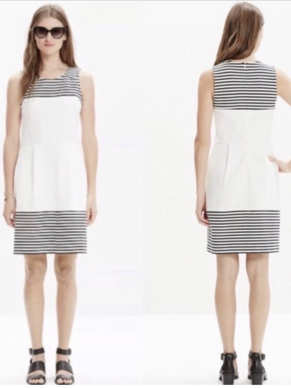 Madewell White Shift Dress with Black Striped Panels